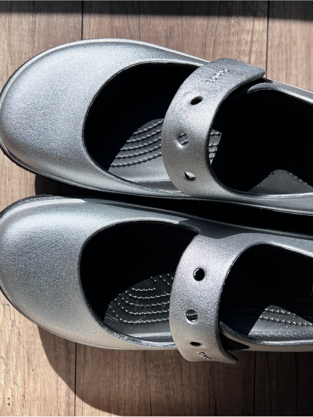 Crocs Stomp Metallic Silver Mary Jane Shoes